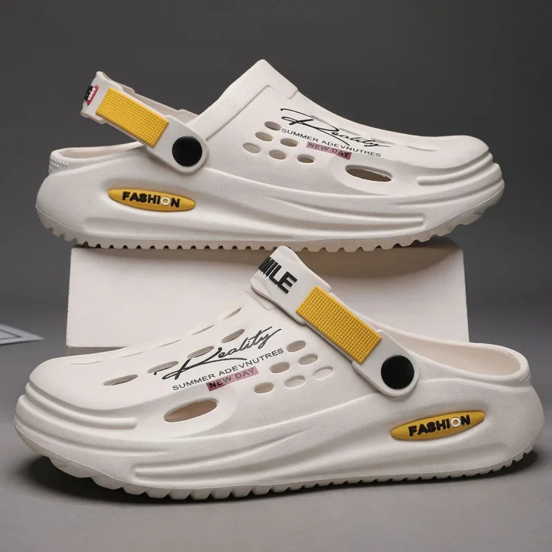 Men's Slippers EVA Hole Mens Mules Non-Slip Slippers Thick Soft Platform Slide Fashion Comfortable Men's Sandals Summer Shoes