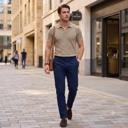 Men Ribbed Knit V Neck Polo Shirt Short Sleeve Casual T Shirt Elastic Comfortable Tops For Spring Summer Streetwear