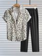 2025 Autumn Simple Striped 3D Printed Men's Casual Shirt 2pcs Set, Urban Street Fashion Loose Men's Top And Trousers S-2XL