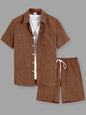 Summer Men's Cotton Linen Texture Lapel Short Sleeve Shirt & Shorts Set, Loose Comfortable Breathable Daily Casual Two-Piece Outfit