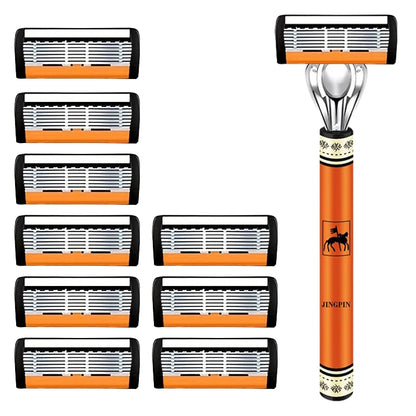 6-Layers Safety Razor Set High Quality Men Razor Sharp Stainless Steel Shaving Changeable Shaver Head Blade ﻿