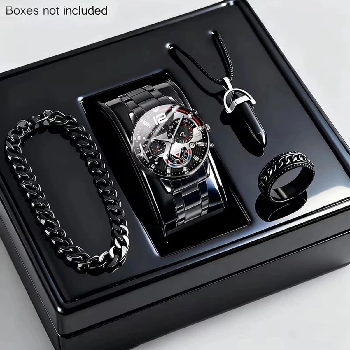 4PCS Luxury Men's Quartz Watch Jewelry Set Fashion Decorative Three-Eye Dial Men Business Watches Reloj Hombre（Without Box）