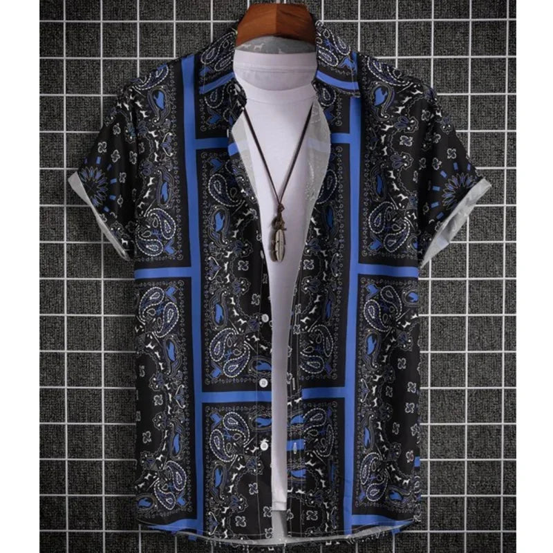 2026 New Fashionable Printed Shirt Men's Seaside Summer Casual Short Sleeve Top Holiday Clothing