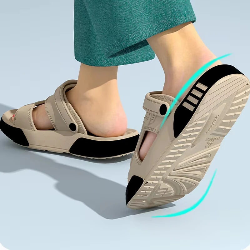 Men's Innovative Design Spring and Summer Eva Comfortable Thick-Soled Fashionable Casual Sandals for Home and Outdoor Activities, Versatile for Daily Use, Dual-Wear Slippers