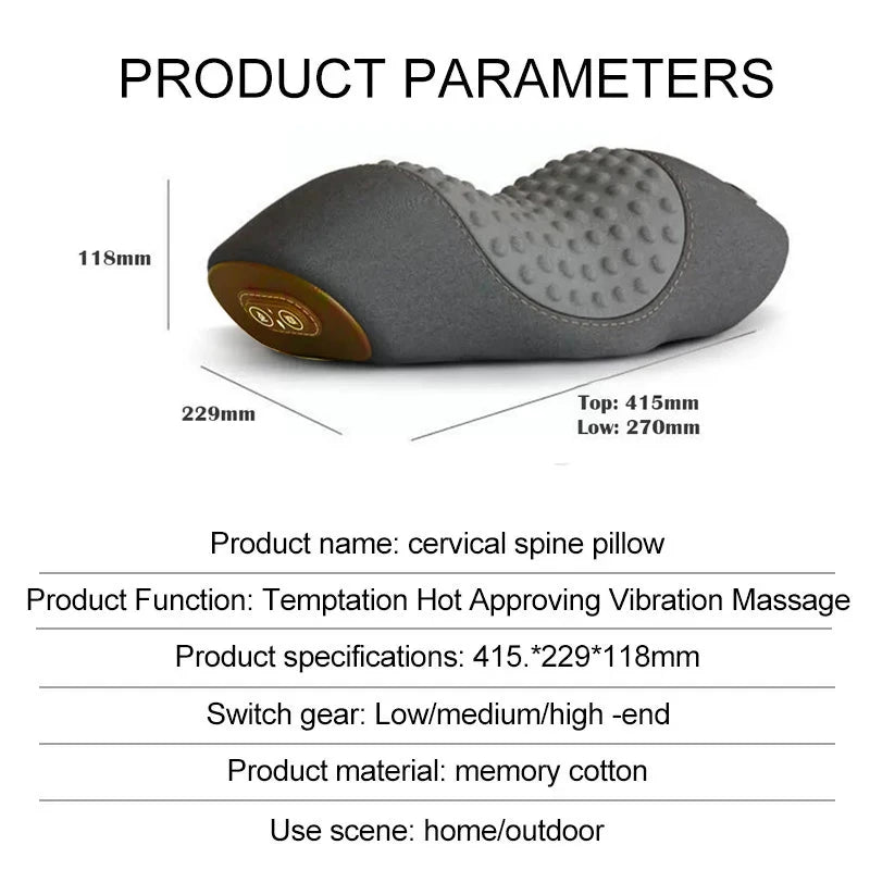 Electric Neck Massager Cervical Pillow Hot Compress Neck Stretch Heating Vibration Neck Shoulder Massage Pillow Back Traction