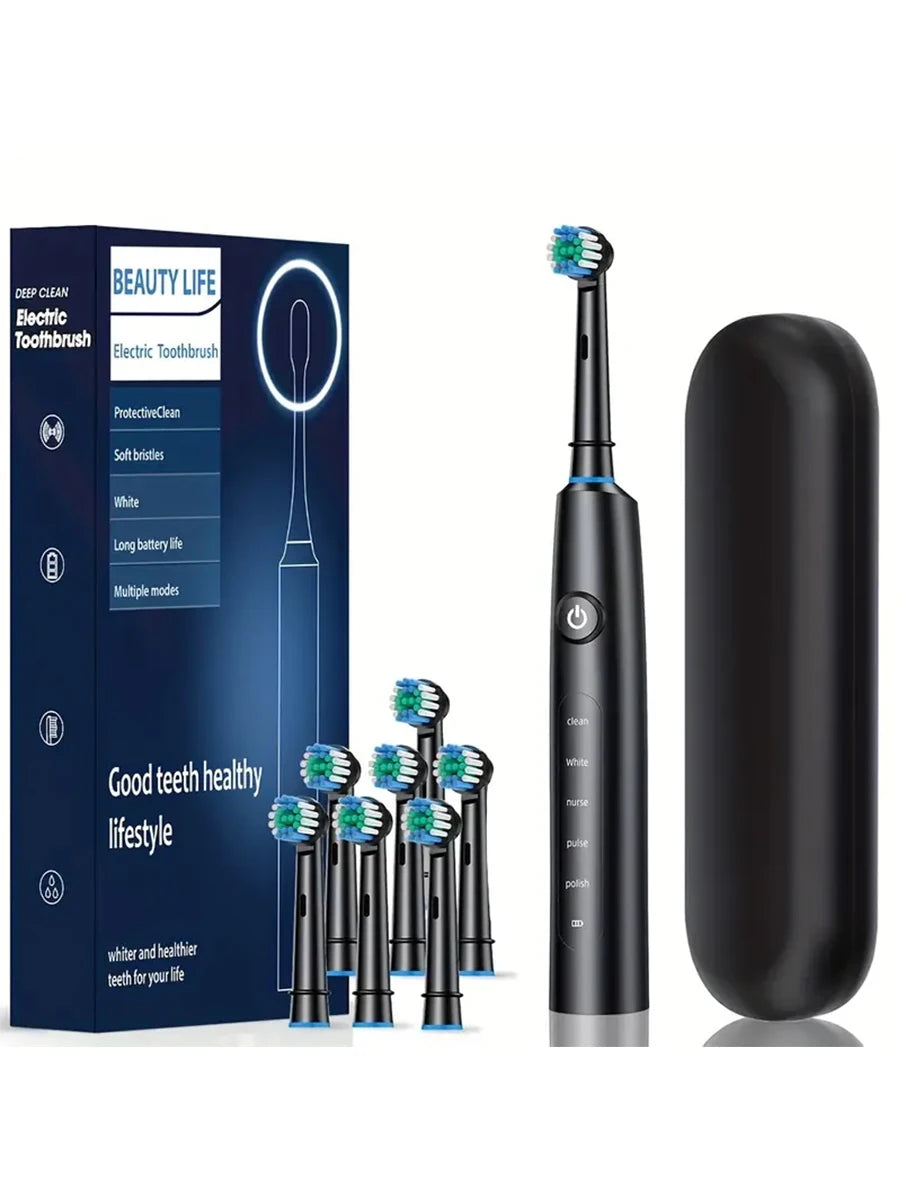 Electric Toothbrush Rotary Cleaning Teeth Brush Waterproof Electronic Tooth Brush With Timer Rechargeable Toothbrush with 8 Head