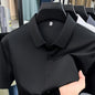 Casual Mens Short Sleeve Button Down Shirt Ice Silk Fabric Breathable Wrinkle Resistant Summer Formal Top