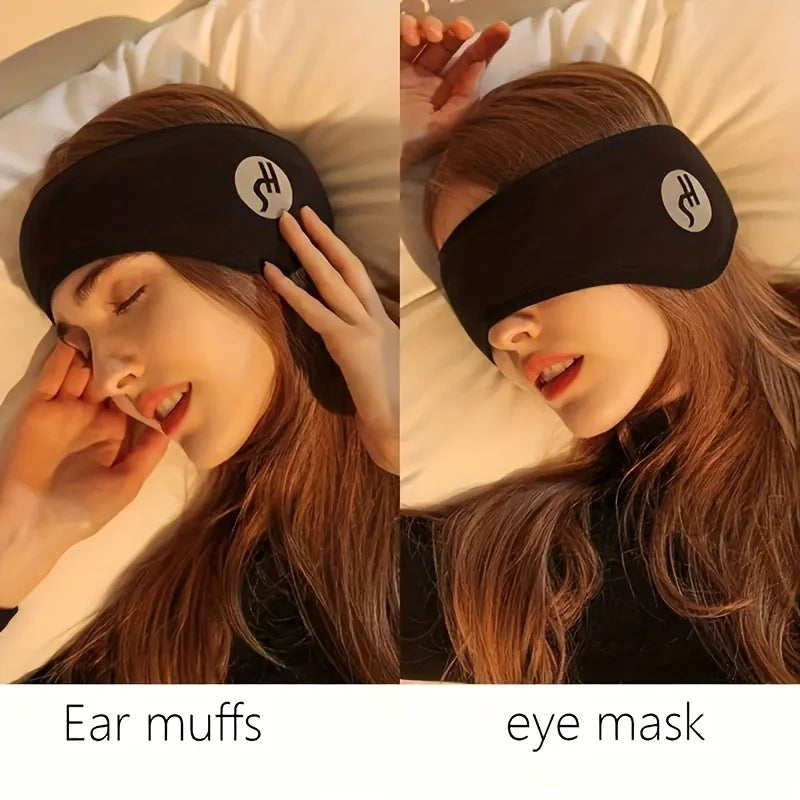 Adjustable Sleep Mask with Ear Covers - Soft Black Noise Cancelling Eye & Ear for Travel, Snoring, Lightweight for home & Airpla