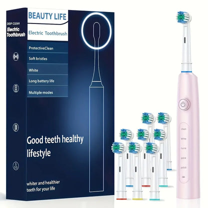 Electric Toothbrush Rotary Cleaning Teeth Brush Waterproof Electronic Tooth Brush With Timer Rechargeable Toothbrush with 8 Head