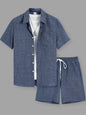 Summer Men's Cotton Linen Texture Lapel Short Sleeve Shirt & Shorts Set, Loose Comfortable Breathable Daily Casual Two-Piece Outfit