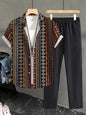 2025 Autumn Simple Striped 3D Printed Men's Casual Shirt 2pcs Set, Urban Street Fashion Loose Men's Top And Trousers S-2XL