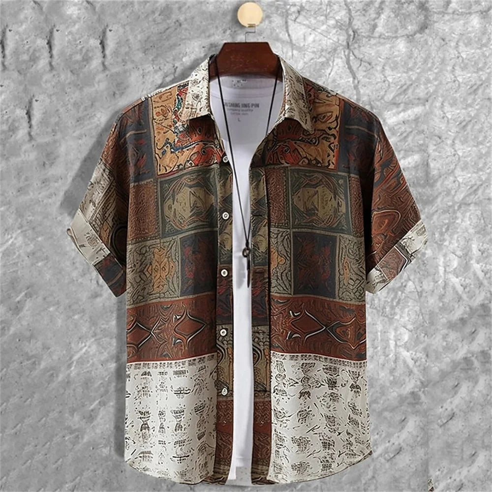 New Fashion 3D Printed Holiday Button Men's Clothing Luxury Men's Shirt Casual Short Sleeved Retro Shirt Men's Top