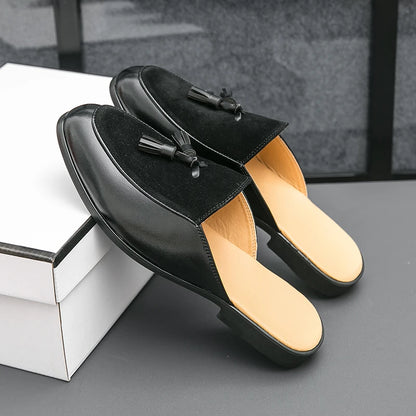 Black half shoes for men mules Slippers leather shoes casual shoes men fashion sapato social masculino mocassin homme chaussure