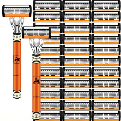 6-Layers Safety Razor Set High Quality Men Razor Sharp Stainless Steel Shaving Changeable Shaver Head Blade ﻿