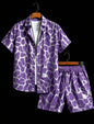 Men's animal print two-piece set, short sleeved shirt and shorts, suitable for tropical travel and unique exotic style