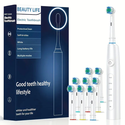 Electric Toothbrush Rotary Cleaning Teeth Brush Waterproof Electronic Tooth Brush With Timer Rechargeable Toothbrush with 8 Head