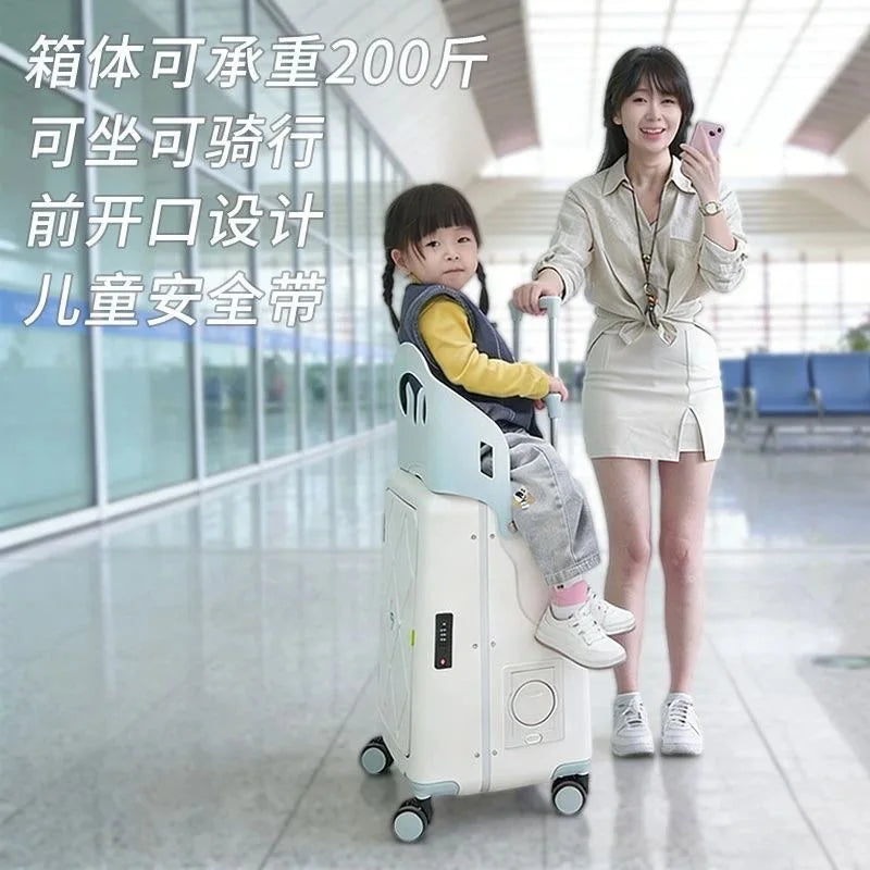 Kids Ride-on Luggage, 20/24 Inch Children's Stroller Luggage with Front Opening Multifunctional Carry-on suitcase for Air Travel