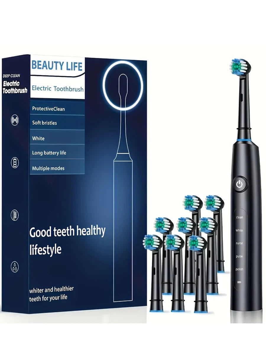Electric Toothbrush Rotary Cleaning Teeth Brush Waterproof Electronic Tooth Brush With Timer Rechargeable Toothbrush with 8 Head
