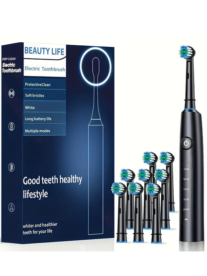 Electric Toothbrush Rotary Cleaning Teeth Brush Waterproof Electronic Tooth Brush With Timer Rechargeable Toothbrush with 8 Head