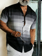 Men's Geometric Color Block Splice Short Sleeve Shirt, Spring Summer Minimal Trend Casual Top, Pocket Lapel Style