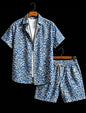 Men's animal print two-piece set, short sleeved shirt and shorts, suitable for tropical travel and unique exotic style