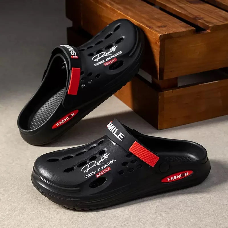 Men's Slippers EVA Hole Mens Mules Non-Slip Slippers Thick Soft Platform Slide Fashion Comfortable Men's Sandals Summer Shoes