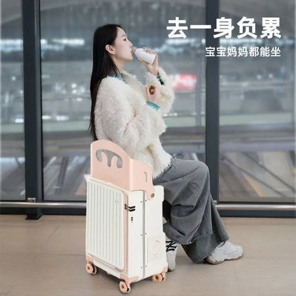 Kids Ride-on Luggage, 20/24 Inch Children's Stroller Luggage with Front Opening Multifunctional Carry-on suitcase for Air Travel
