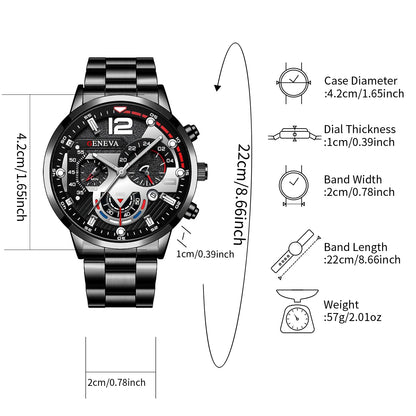4PCS Luxury Men's Quartz Watch Jewelry Set Fashion Decorative Three-Eye Dial Men Business Watches Reloj Hombre（Without Box）