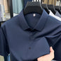 Casual Mens Short Sleeve Button Down Shirt Ice Silk Fabric Breathable Wrinkle Resistant Summer Formal Top
