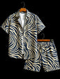 Men's animal print two-piece set, short sleeved shirt and shorts, suitable for tropical travel and unique exotic style