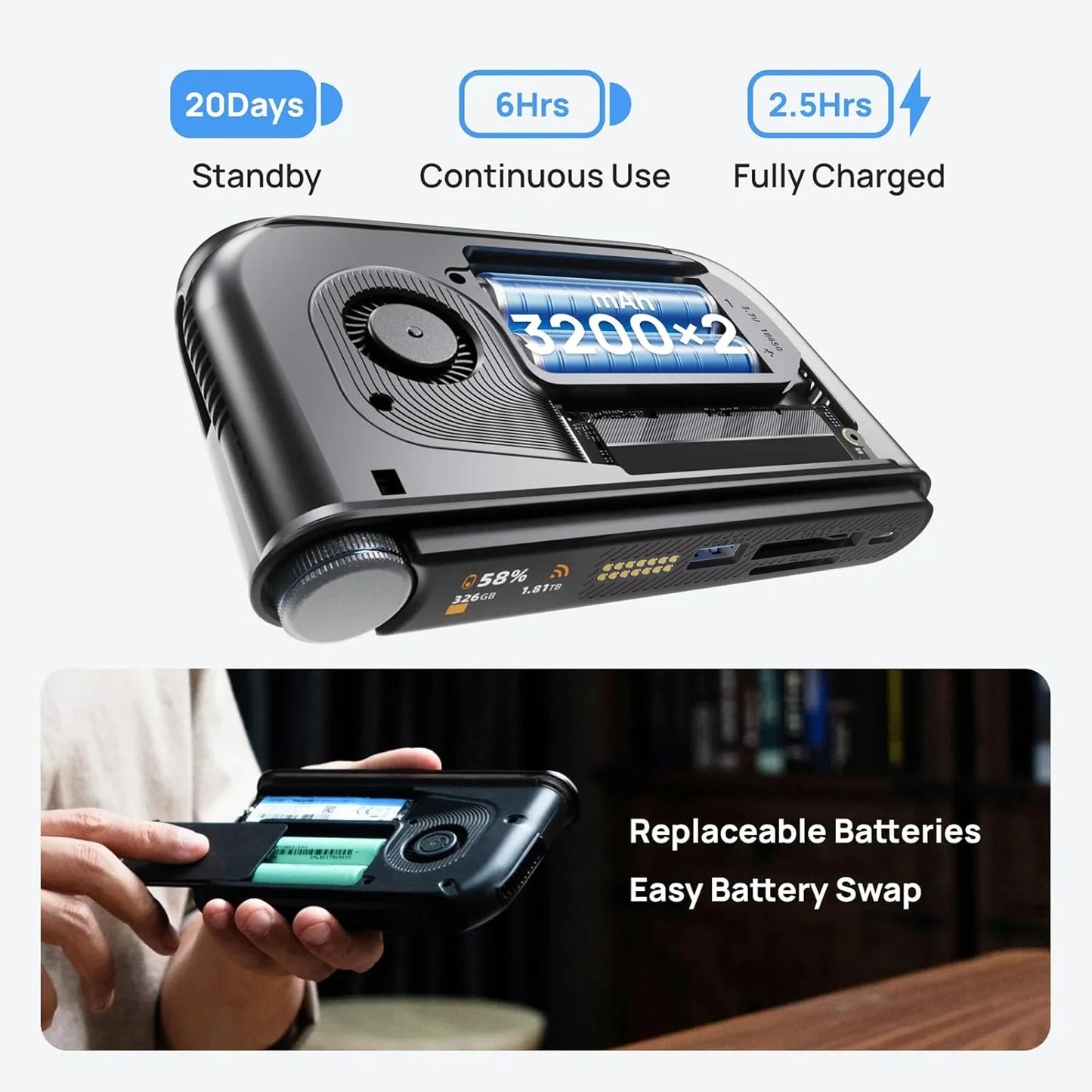 PA100-PRO Portable NAS, 4-Core CPU, Wi-Fi 6, M.2 NVMe Slot (Diskless), SD 4.0 & CFe-B Card Slot, One Click Backup, APP Control