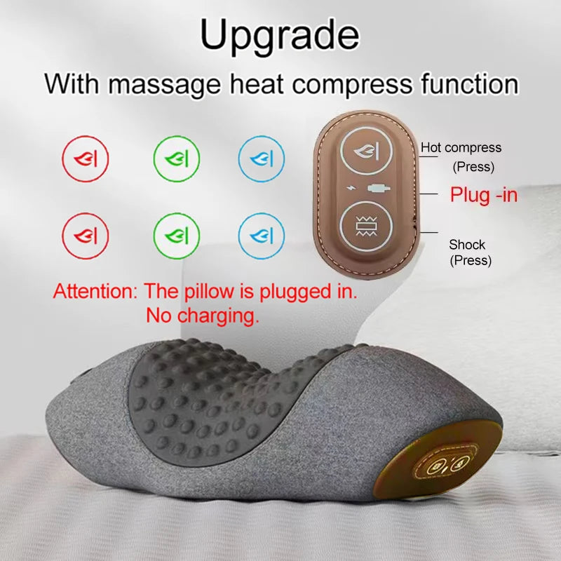 Electric Neck Massager Cervical Pillow Hot Compress Neck Stretch Heating Vibration Neck Shoulder Massage Pillow Back Traction