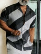 Men's Geometric Color Block Splice Short Sleeve Shirt, Spring Summer Minimal Trend Casual Top, Pocket Lapel Style