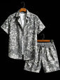 Men's animal print two-piece set, short sleeved shirt and shorts, suitable for tropical travel and unique exotic style