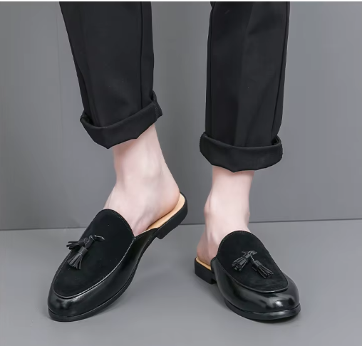 Black half shoes for men mules Slippers leather shoes casual shoes men fashion sapato social masculino mocassin homme chaussure