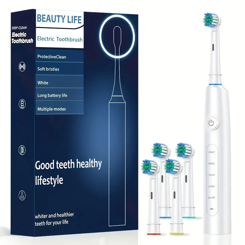 Electric Toothbrush Rotary Cleaning Teeth Brush Waterproof Electronic Tooth Brush With Timer Rechargeable Toothbrush with 8 Head