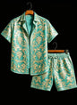 Men's luxury architectural style printed two-piece set, short sleeved shirt and shorts, for daily wear and exotic luxury style