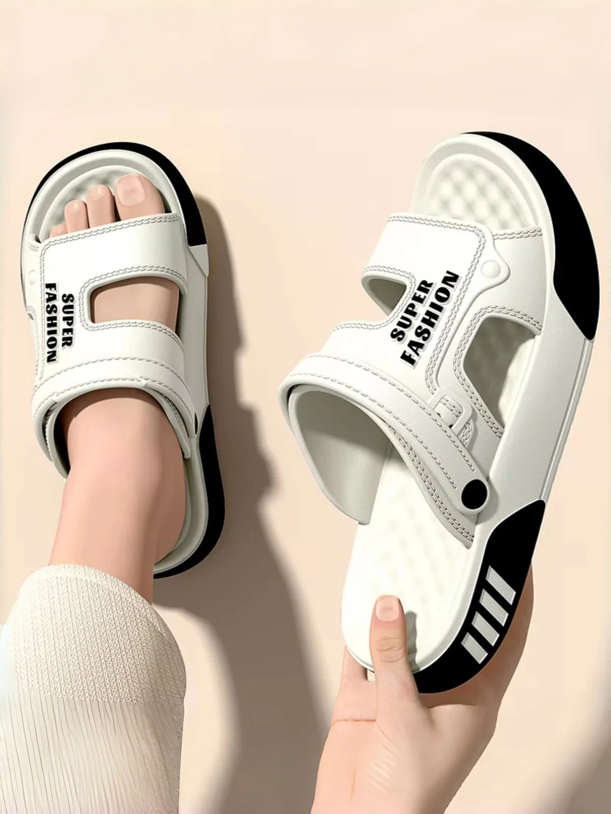 Men's Innovative Design Spring and Summer Eva Comfortable Thick-Soled Fashionable Casual Sandals for Home and Outdoor Activities, Versatile for Daily Use, Dual-Wear Slippers