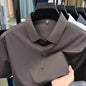 Casual Mens Short Sleeve Button Down Shirt Ice Silk Fabric Breathable Wrinkle Resistant Summer Formal Top