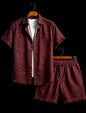 Men's animal print two-piece set, short sleeved shirt and shorts, suitable for tropical travel and unique exotic style