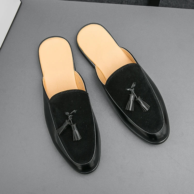 Black half shoes for men mules Slippers leather shoes casual shoes men fashion sapato social masculino mocassin homme chaussure