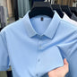 Casual Mens Short Sleeve Button Down Shirt Ice Silk Fabric Breathable Wrinkle Resistant Summer Formal Top