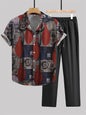 2025 Autumn Simple Striped 3D Printed Men's Casual Shirt 2pcs Set, Urban Street Fashion Loose Men's Top And Trousers S-2XL